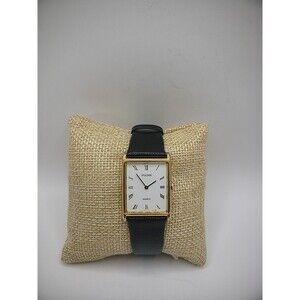 Vintage Pulsar Seiko Wristwatch Watch Roman Numerals Square Black Band Lizard